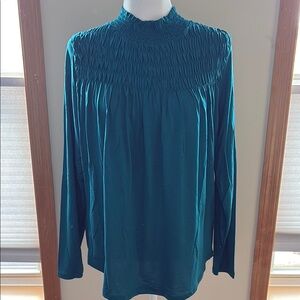 Teal Smocked Long Sleeve Women's Top